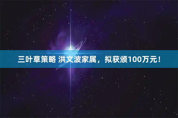 三叶草策略 洪文波家属，拟获颁100万元！
